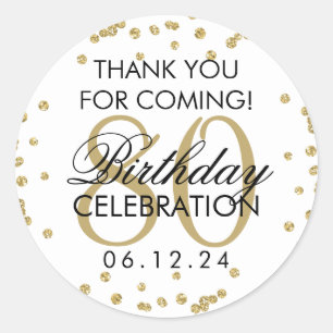 Adesivo Parabéns Dourado para 80, obrigado.