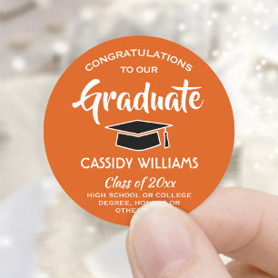 Adesivo Parabéns Graduação Laranja, Branco e Preto