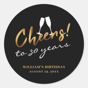 Adesivo Parabéns por 30 Anos Dourado Preto Chic Aniversári