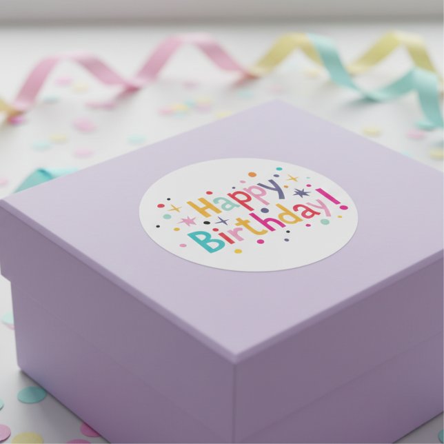 Adesivo Parabéns (Retro) (Happy Birthday (Retro) Classic Round Sticker)