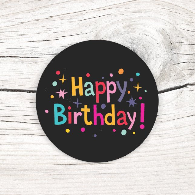 Adesivo Parabéns (Retro) (Happy Birthday (Retro) Classic Round Sticker)