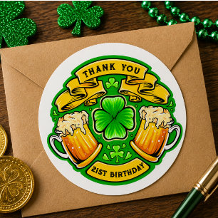 Adesivo Parabéns St. Patrick's Day Trevo de 21º Aniversári