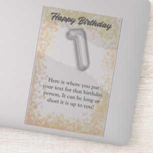 Adesivo Parabéns, vinheta de 1 ano