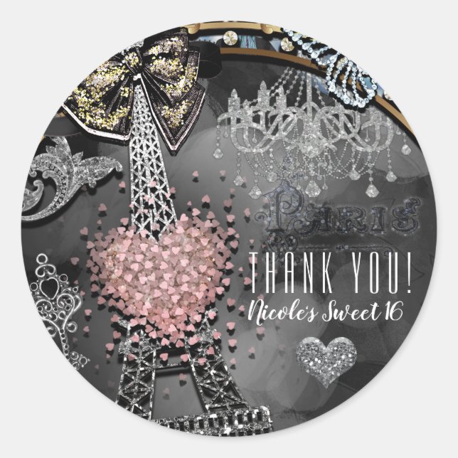 Adesivo Paris Bling Glamor Sparkle França Doce 16 Partido (Frente)