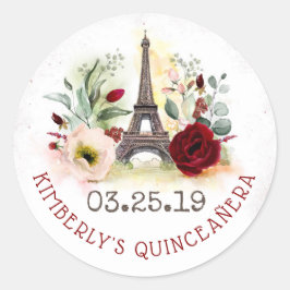 Adesivo Paris Blush e Burgundy Floral Quinceanera