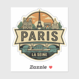 Adesivo Paris France Vintage Travel Badge Eiffel Tower