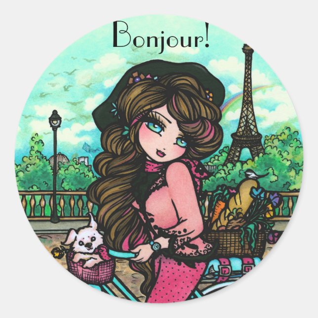 Adesivo Paris French Girl Bonjour Stickers by Hannah Lynn (Frente)
