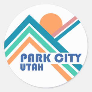 Adesivo Park City, Utah Retro Line Montanhas Blue Border