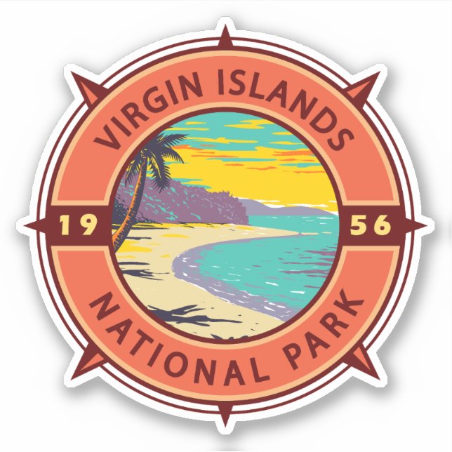 Adesivo Parque Nacional das Ilhas Virgens - Emblem Retro C (Frente)
