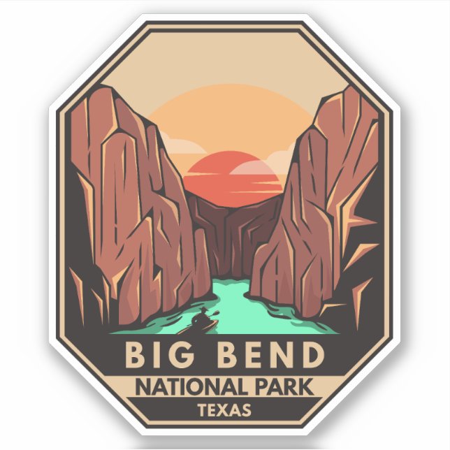 Adesivo Parque Nacional de Big Bend Kayak Retro Emblem (Frente)