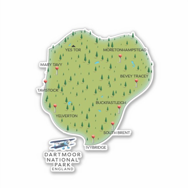 Adesivo Parque nacional de Dartmoor Inglaterra Mapa (Frente)