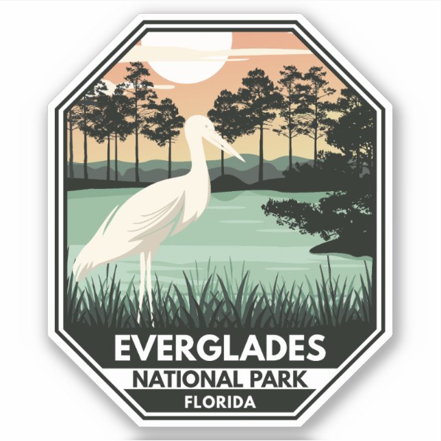 Adesivo Parque Nacional Everglades Sunset Egret Vintage (Frente)