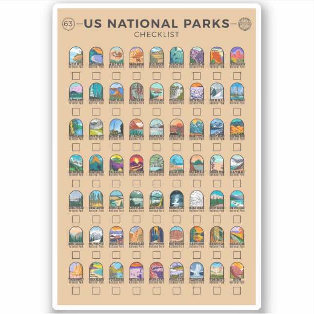 Adesivo Parques Nacionais da Lista dos Estados Unidos Vint (Frente)