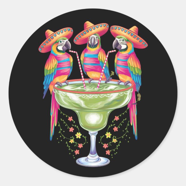 Adesivo Parrot Cinco De Mayo Funny Bebendo Mexicano Fiesta (Frente)