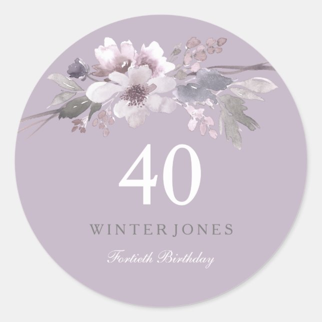 Adesivo Partido aniversário de 40 anos Floral Purple Elega (Frente)