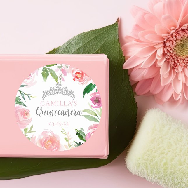 Adesivo Partido bonito Rosa da Quinceañera Silver Tiara (Criador carregado)