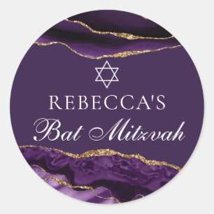 Adesivo Partido Chic Purple Dourado Bat Mitzvah Personaliz