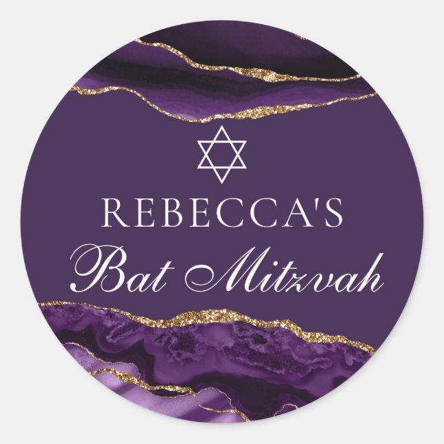 Adesivo Partido Chic Purple Dourado Bat Mitzvah Personaliz (Frente)