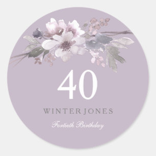 Adesivo Partido de aniversário de 40 anos floral roxo