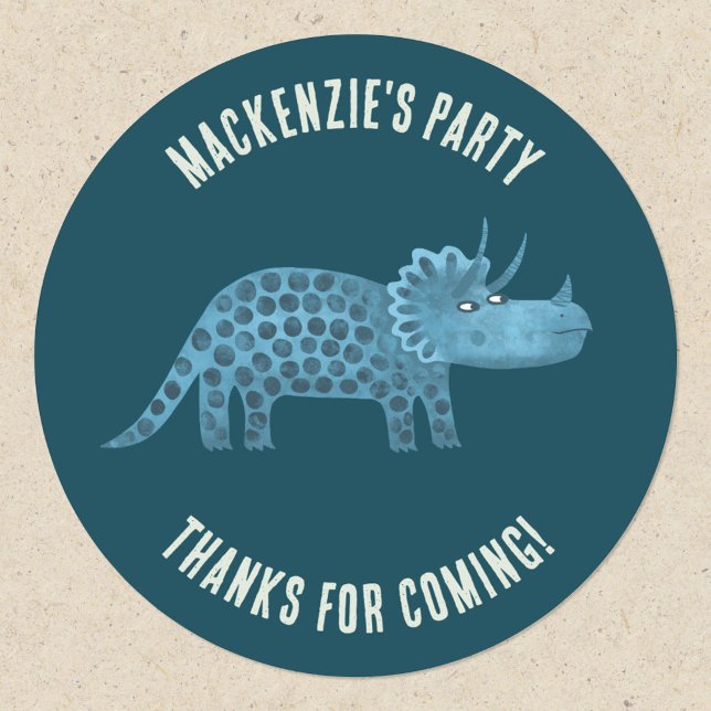 Adesivo Partido Dinossauro Obrigado (Triceratops dinosaur party thank you sticker)