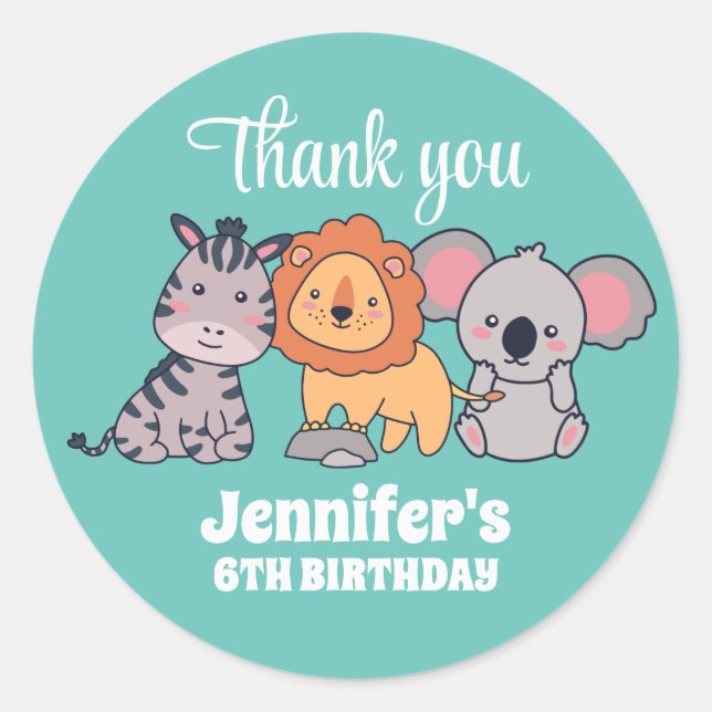 Adesivo Partido do Aniversário de criança Safari Animal Li (Frente)