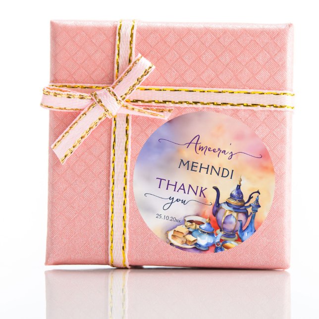 Adesivo Partido do chá turco árabe mehndi henna te obrigad (Mehndi Arabian Turkish tea party favor gift thank you stickers Asian Muslim  wedding favor stickers)