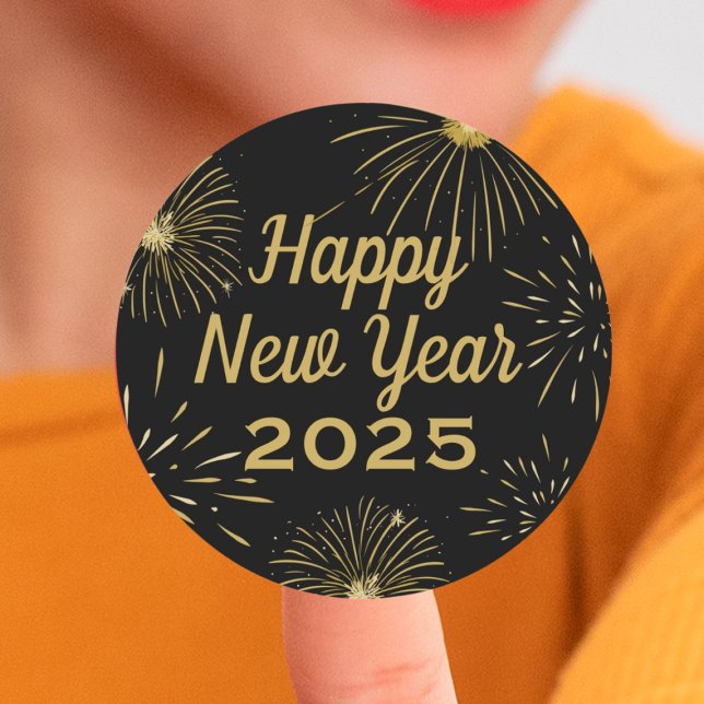 Adesivo Partido do Feliz ano novo Dourado Elegante Negro 2 (Gold Black Elegant Happy New Year Party Classic Round Sticker
)