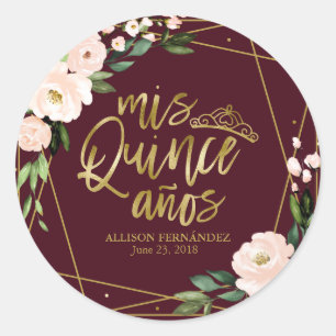 Adesivo Partido Quinceanera Gold Foil Blush Burgundy Flora