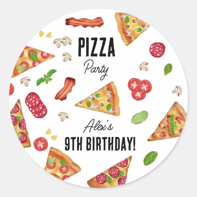 Adesivo Partido Tema da Pizza - Festa de Aniversário de cr (Frente)
