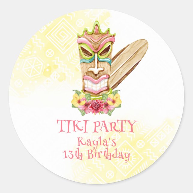 Adesivo Partido Tiki, Luau Birthday (Frente)