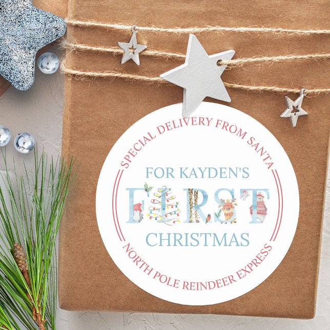Adesivo Parto Especial do Polo Norte - Primeiro Natal (Baby Boy's first christmas special delivery from Santa on the North Pole Reindeer Express)