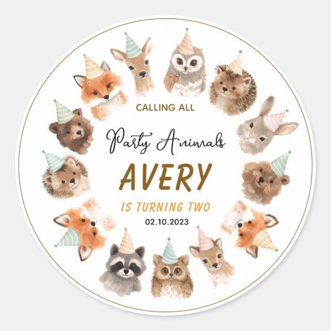 Adesivo Party Animals 2nd Birthday | Cute Jungle Animal (Frente)