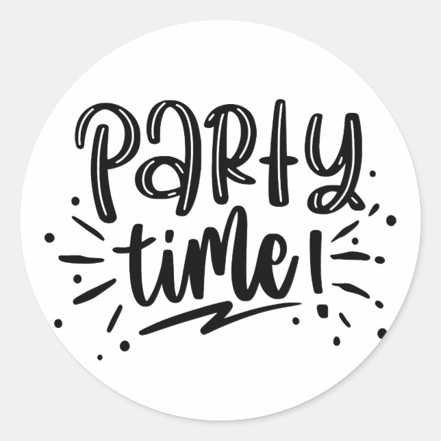Adesivo Party Time! Fun Black & White Hand-Lettered Script (Frente)