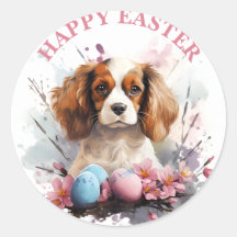 Páscoa Cavalier King Charles Eggs and Flowers -