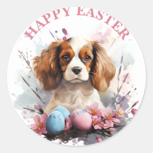 Adesivo Páscoa Cavalier King Charles Eggs and Flowers -