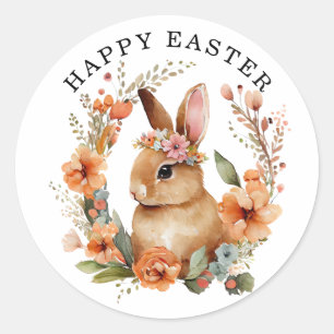 Adesivo Páscoa de Bunny Rabbit Floral Wreath