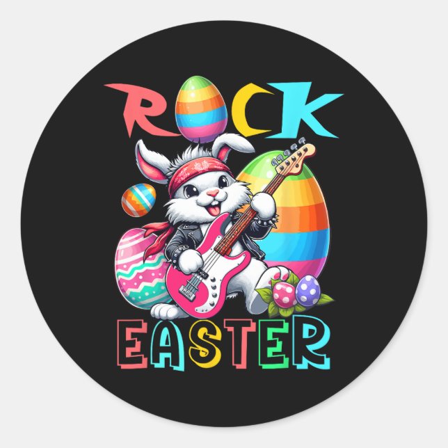 Adesivo Páscoa de rock Bunny tocando guitarrista (Frente)