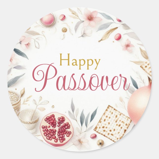 Adesivo Páscoa Feliz - Floral de Matzá de Romã (Frente)