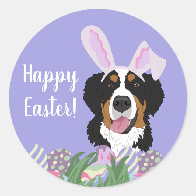 Adesivo Páscoa Personalizável de Cães de Montanha Bernese (Frente)