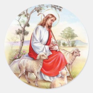 Adesivo Páscoa religiosa do vintage, Jesus o pastor