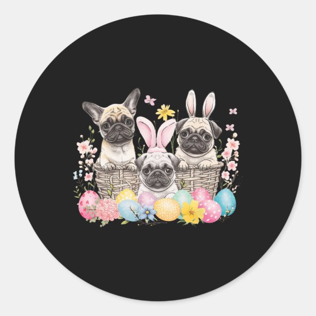Adesivo Páscoa Três Pug Fofa Orelhas de Coelho da Páscoa A (Frente)