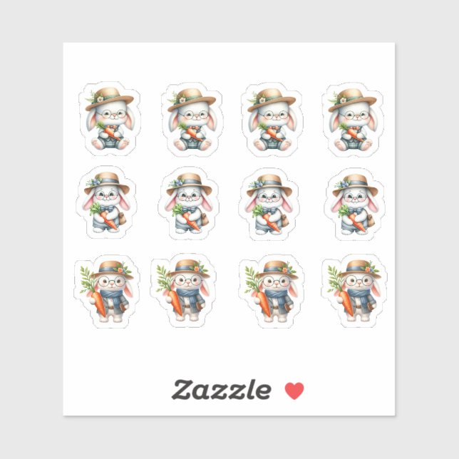 Adesivo Páscoas de coelhos machos Vestindo carroças e ócul (Folha)