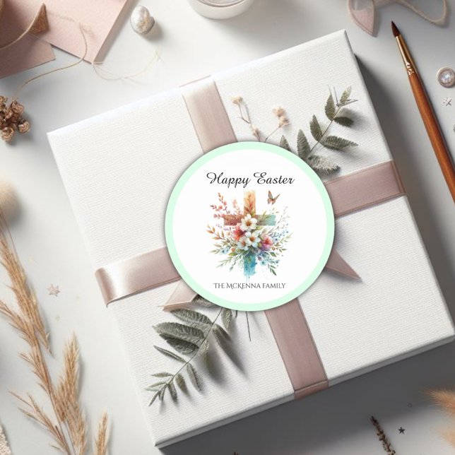 Adesivo Páscoas Religiosas de Pastel Cruzado Floral (Criador carregado)