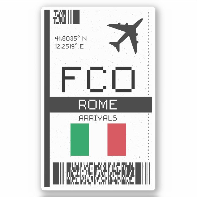 Adesivo Pass. de embarque FCO Roma - Itália Viagem (Frente)