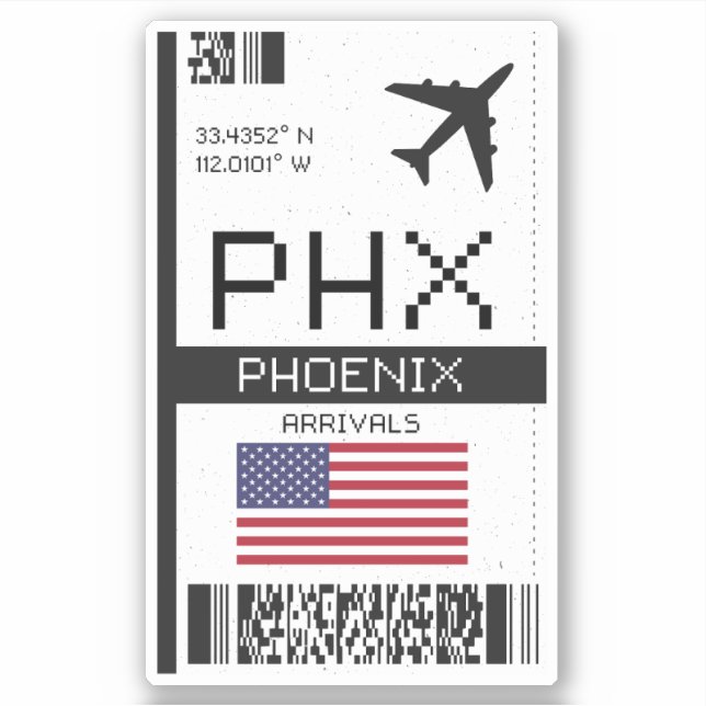 Adesivo Pass. PHX Phoenix - Viagem de Arizona (Frente)