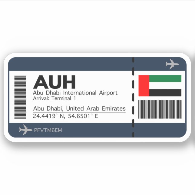 Adesivo Passagem de Embarque AUH Abu Dhabi - Bilhete de Ae (Frente)
