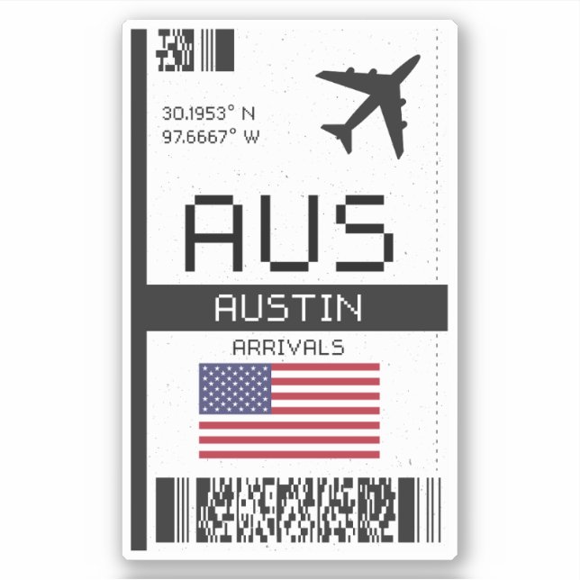 Adesivo Passagem de embarque de Austin - Viagem do Texas (Frente)