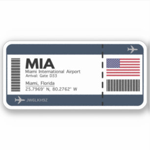 Adesivo Passagem de embarque MIA Miami - bilhete dos Estad