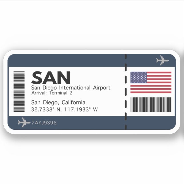 Adesivo Passagem de Embarque SAN San Diego - Bilhete da Ca (Frente)