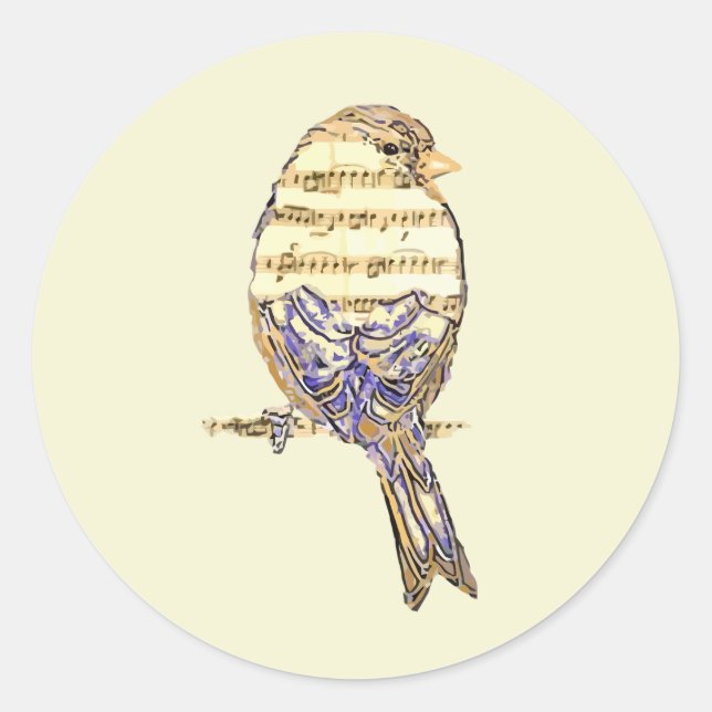 Adesivo Passarinho Fofo com Notas Musicais Personalize  (Frente)